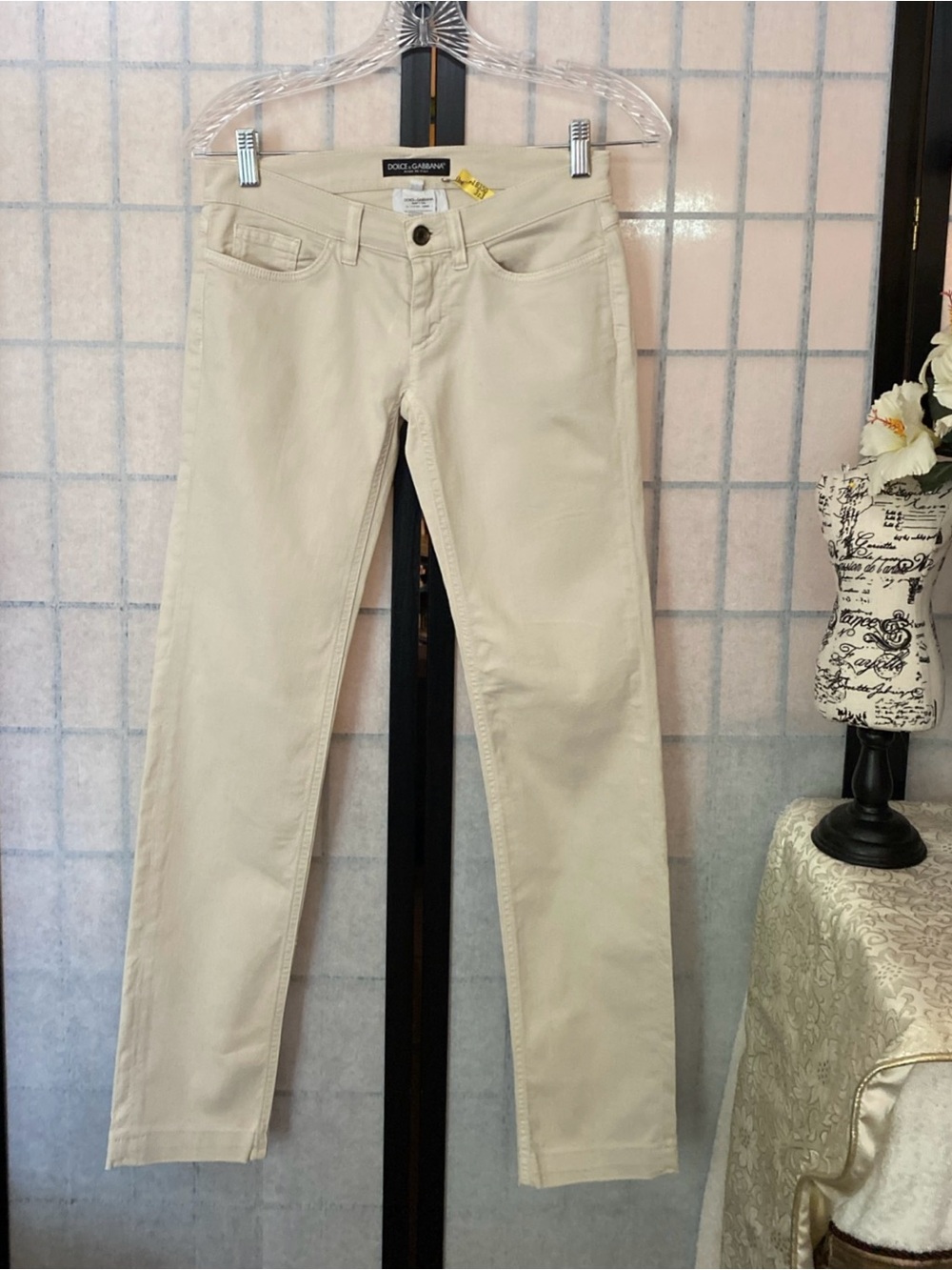 Authentic Dolce & Gabbana Wom IT 36/US 0/2 Stretch Pants Jeans-Beige Color Range